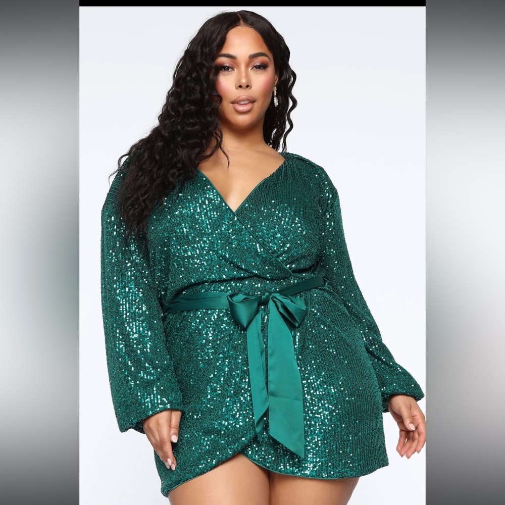 All Of The Lights Sequin Mini Dress - Hunter Green. FASHION NOVA DRESS